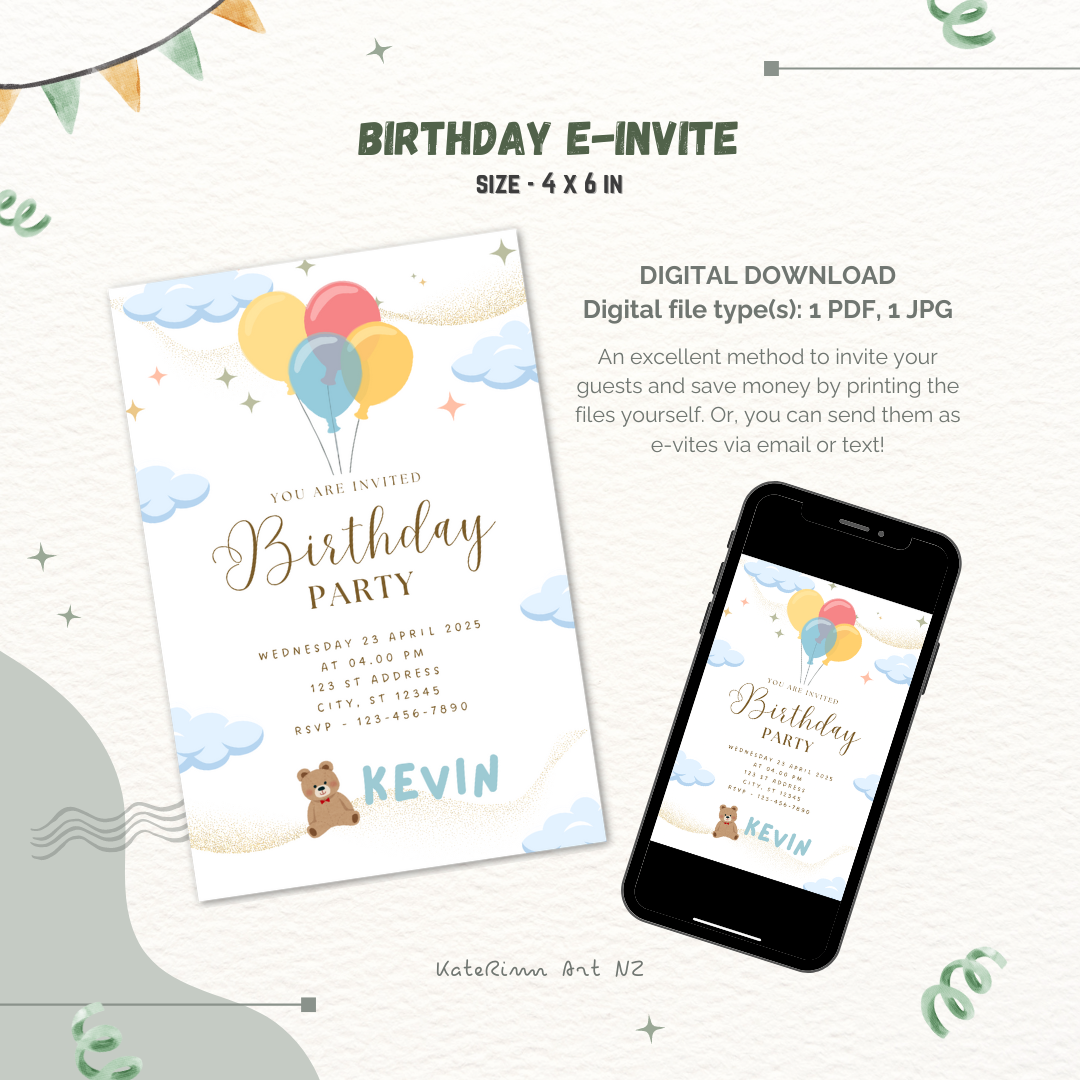 Custom Party Invitation - Balloon theme (Digital Download)